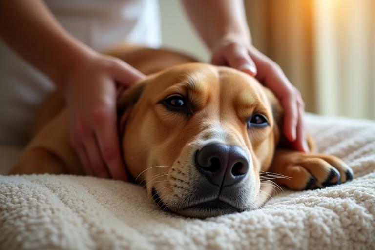 Hund genießt eine entspannende Tiermassage