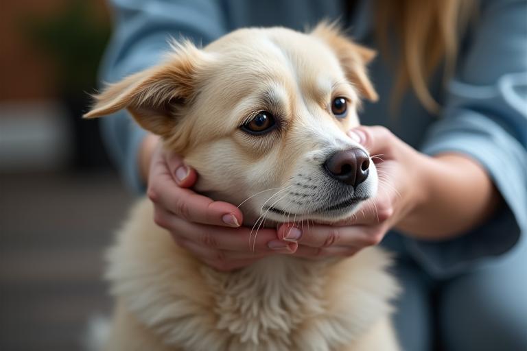 Älterer Hund wird sanft und behutsam gepflegt